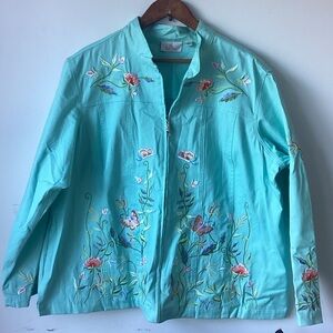 Quacker Factory Turquoise Floral Bomber Jacket